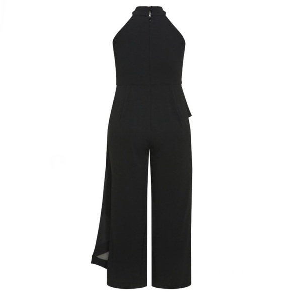City Chic Mika Halter Jumpsuit Sheer Asymmetrical Ruffle Overlay Wide Leg 20 - Picture 4 of 12